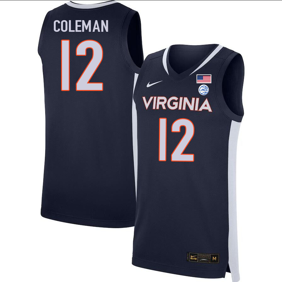 Men #12 Chase Coleman Virginia Cavaliers College 2022-23 Stitched Basketball Jerseys Sale-Navy
